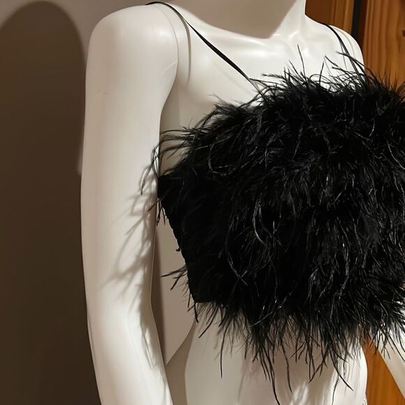 Thirty Thirty LA Black Rave Festival Feather Crop Top Medium - Picture 2 of 8